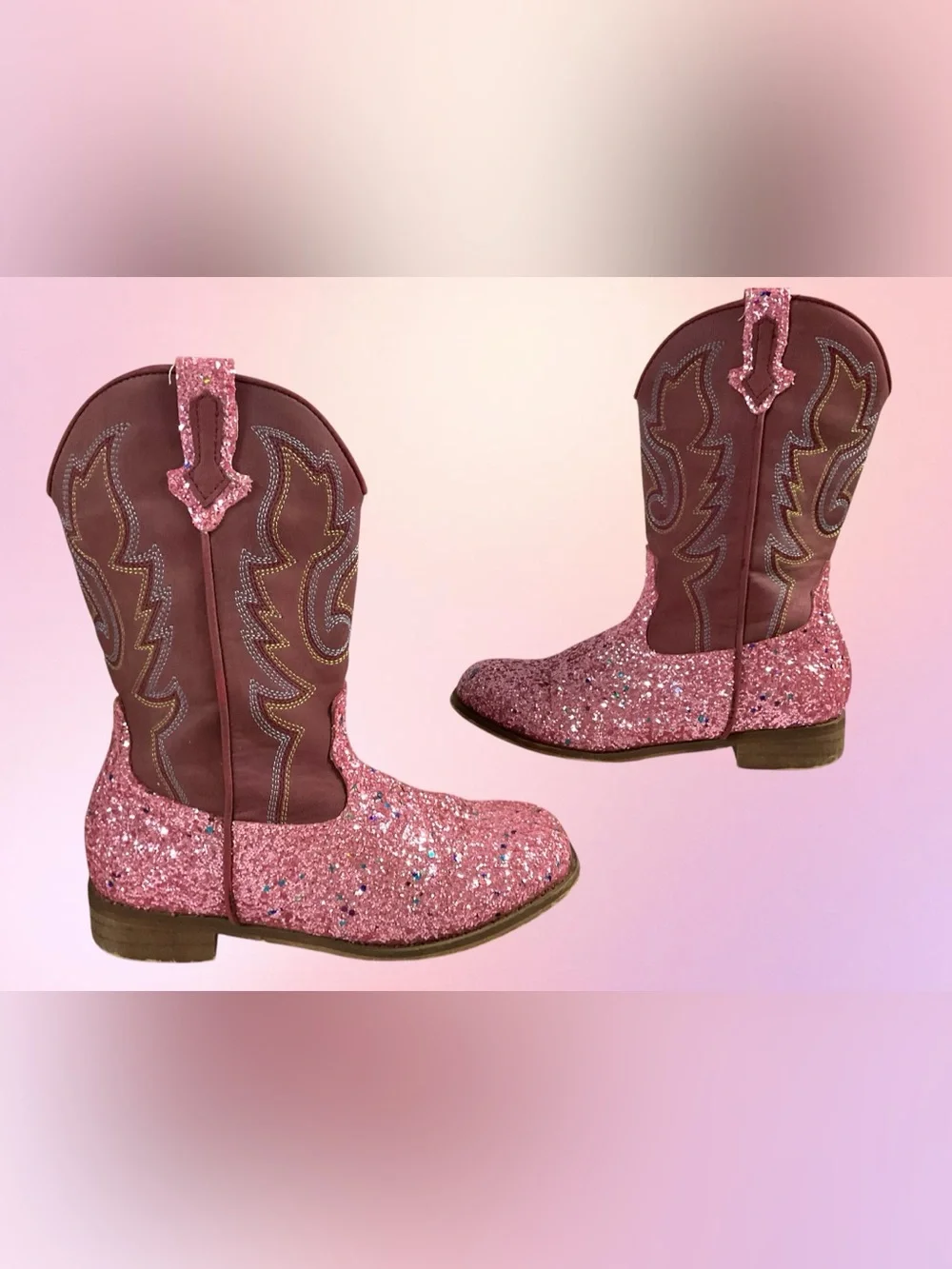 Unknown Brand Sparkly Pink Glitter Cowboy Boots Girls size 2